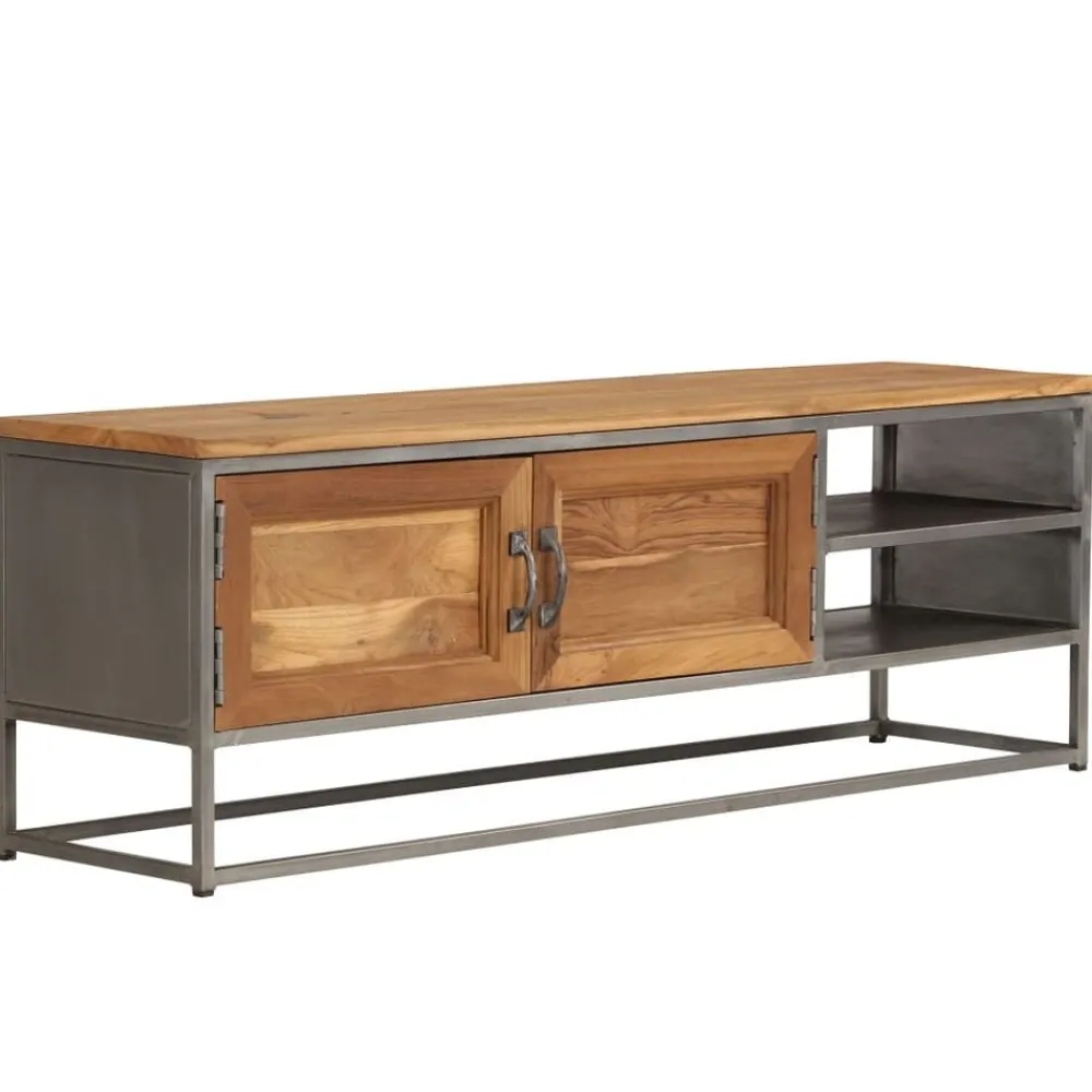 vidaXL Muebles Tv-Mueble para TV madera de teca reciclada y acero 120x30x40 cm