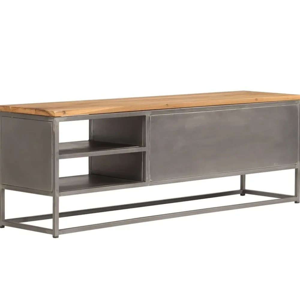 vidaXL Muebles Tv-Mueble para TV madera de teca reciclada y acero 120x30x40 cm