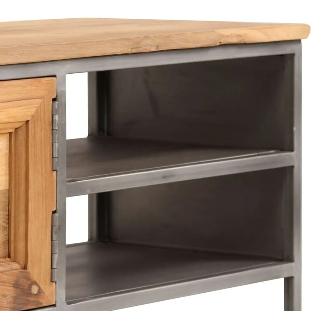 vidaXL Muebles Tv-Mueble para TV madera de teca reciclada y acero 120x30x40 cm