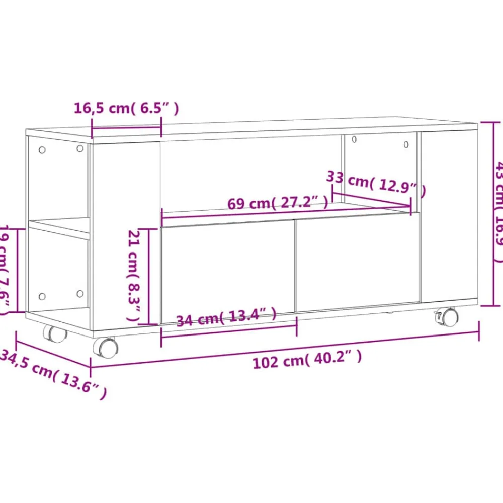 vidaXL Mueble para TV madera de ingeniería 102x34,5x43 cm Roble Sonoma Best