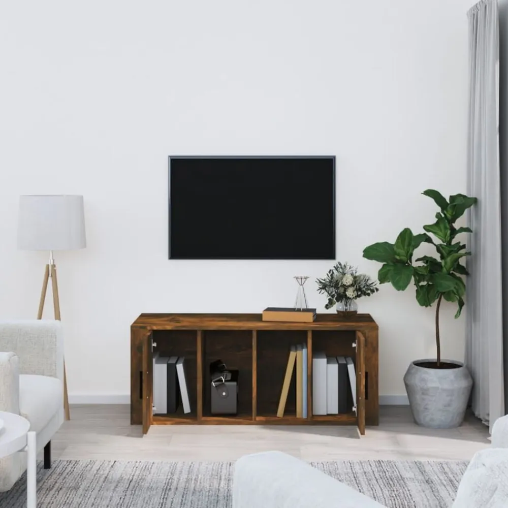 vidaXL Mueble para TV madera contrachapada 100x35x40 cm Roble ahumado Sale