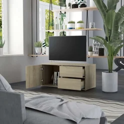 vidaXL Muebles Tv-Mueble para TV madera contrachapada color roble 80x34x36 cm