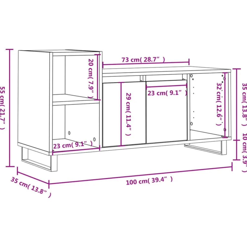 vidaXL Mueble para TV madera contrachapada 100x35x55 cm Blanco