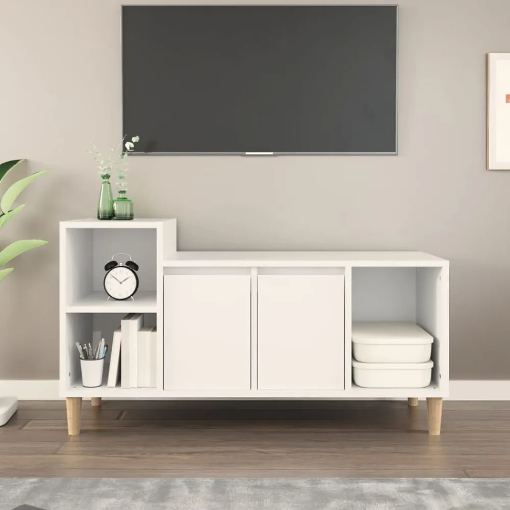 vidaXL Mueble para TV madera contrachapada 100x35x55 cm Blanco Clearance
