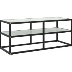 vidaXL Mueble para TV negro con vidrio de mármol 100x40x40 cm Blanco Discount