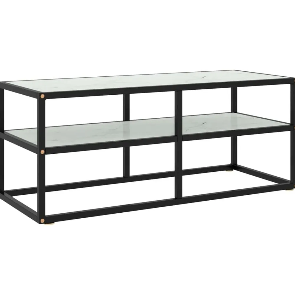 vidaXL Mueble para TV negro con vidrio de mármol 100x40x40 cm Blanco Discount