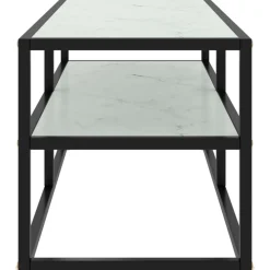vidaXL Mueble para TV negro con vidrio de mármol 100x40x40 cm Blanco Discount