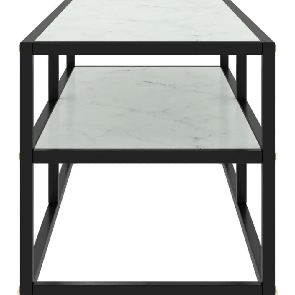 vidaXL Mueble para TV negro con vidrio de mármol 100x40x40 cm Blanco Discount