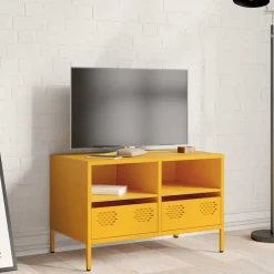 vidaXL Mueble TV acero laminado en frío 68x39x43,5 cm Amarillo mostaza Outlet