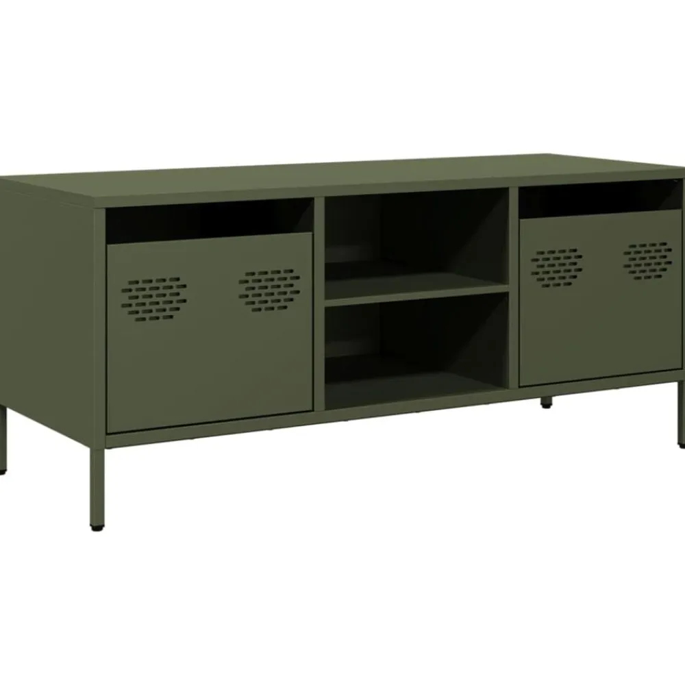 vidaXL Mueble TV acero laminado en frío 101,5x39x43,5 cm Verde oliva Best