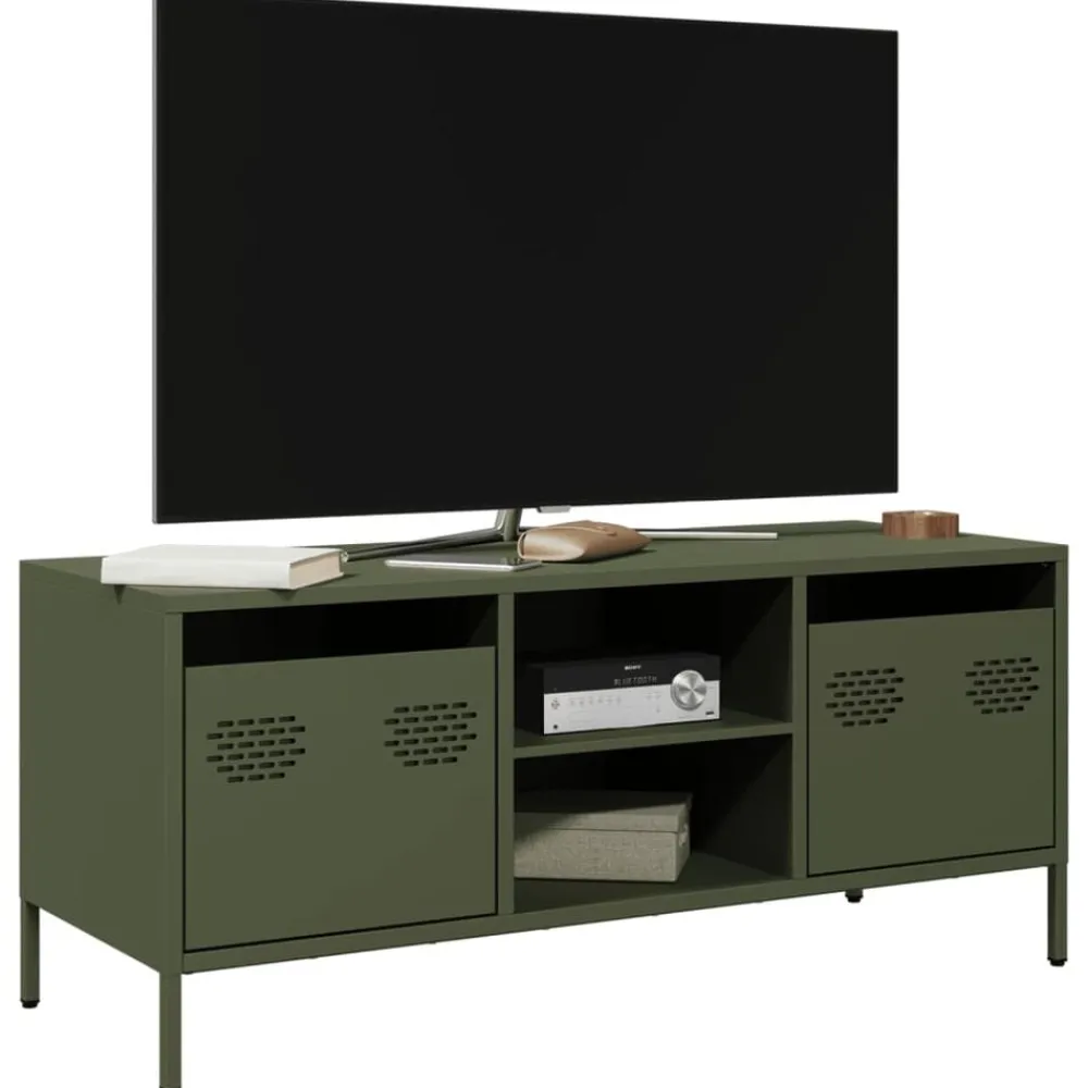 vidaXL Mueble TV acero laminado en frío 101,5x39x43,5 cm Verde oliva Best