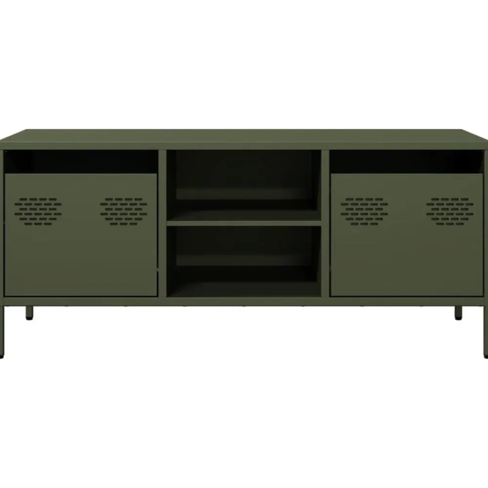 vidaXL Mueble TV acero laminado en frío 101,5x39x43,5 cm Verde oliva Best