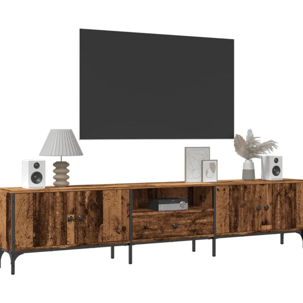 vidaXL Muebles Tv-Mueble TV con cajón madera ingeniería envejecida 200x25x44 cm