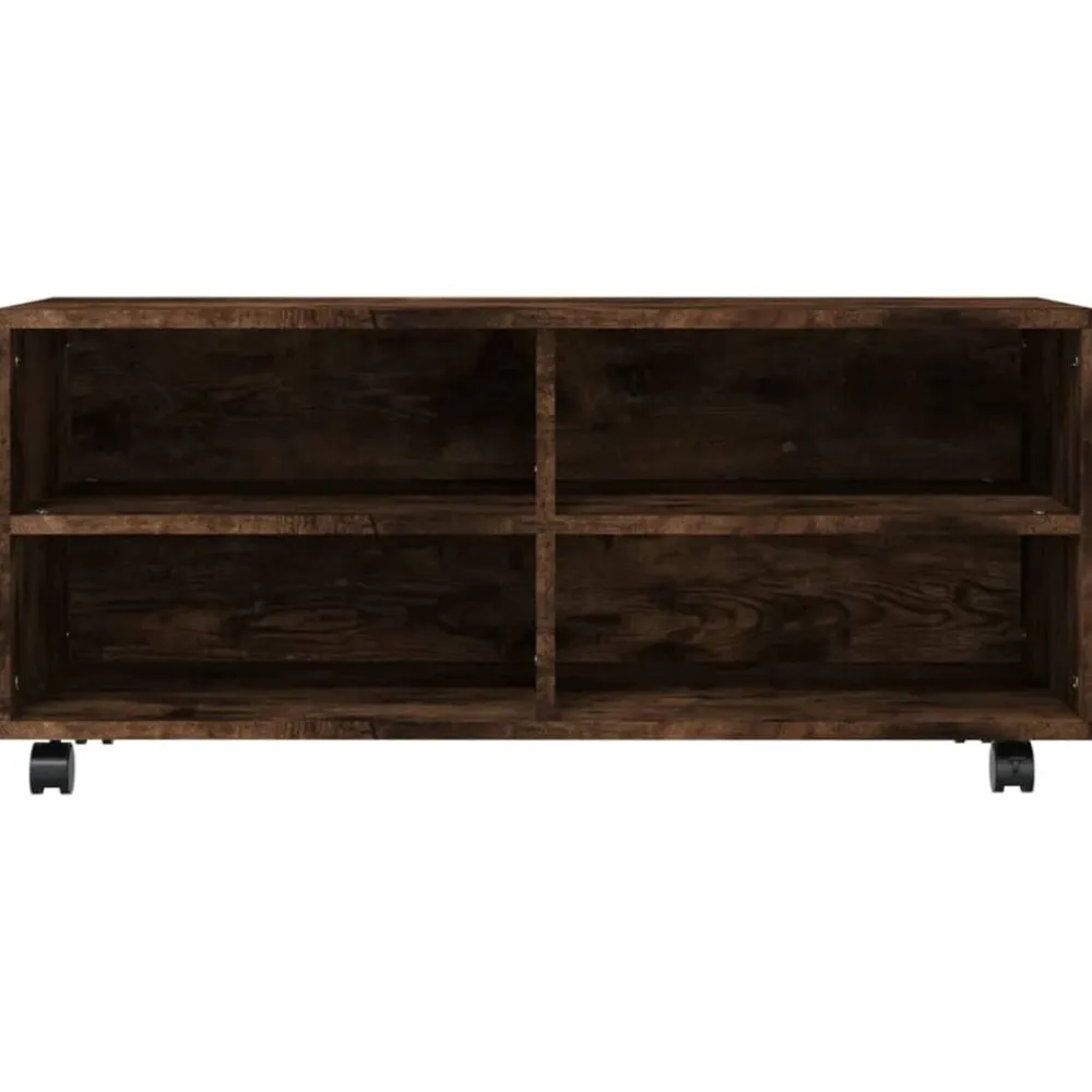 vidaXL Mueble TV con ruedas madera contrachapada roble humo 90x35x35cm Roble ahumado Online