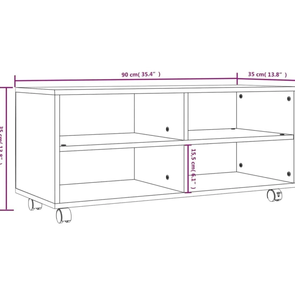 vidaXL Mueble TV con ruedas madera contrachapada roble humo 90x35x35cm Roble ahumado Online