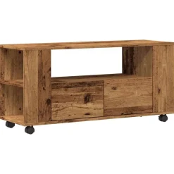 vidaXL Mueble TV con ruedas madera ingeniería envejecida 102x34,5x43cm Madera antigua Sale