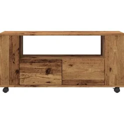vidaXL Mueble TV con ruedas madera ingeniería envejecida 102x34,5x43cm Madera antigua Sale