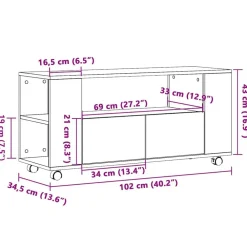 vidaXL Mueble TV con ruedas madera ingeniería envejecida 102x34,5x43cm Madera antigua Sale