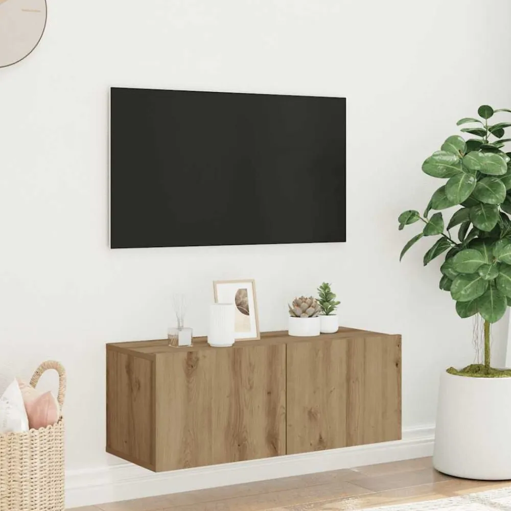 vidaXL Mueble TV de pared madera ingeniería 80x30x30 cm Roble artisan Discount