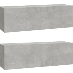 vidaXL Mueble TV de pared 2 uds madera contrachapada gris 100x30x30cm Gris hormigón Clearance