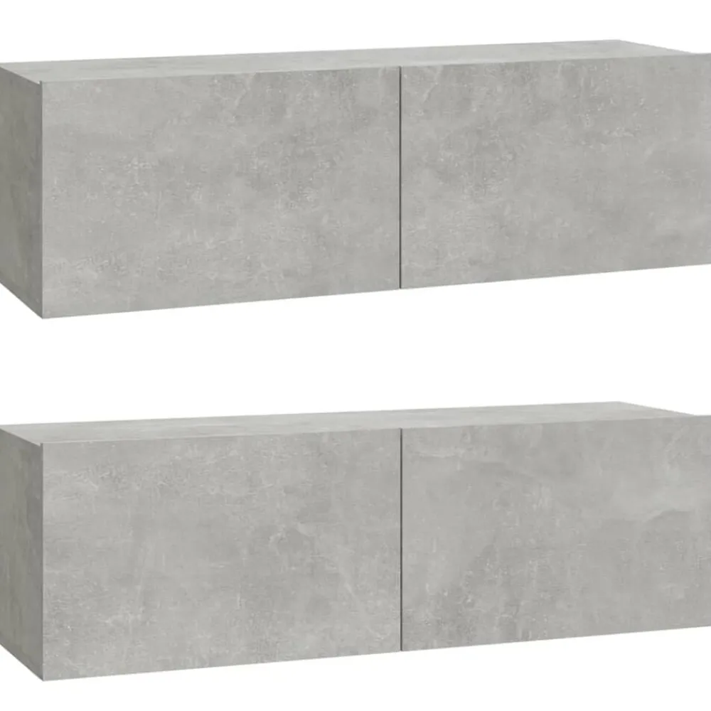 vidaXL Mueble TV de pared 2 uds madera contrachapada gris 100x30x30cm Gris hormigón Clearance