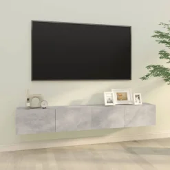 vidaXL Mueble TV de pared 2 uds madera contrachapada gris 100x30x30cm Gris hormig&oacute;n Clearance