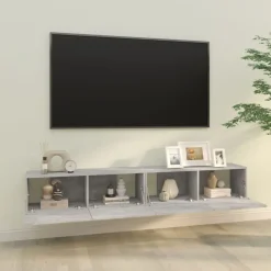 vidaXL Mueble TV de pared 2 uds madera contrachapada gris 100x30x30cm Gris hormigón Clearance