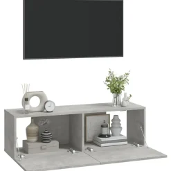 vidaXL Mueble TV de pared 2 uds madera contrachapada gris 100x30x30cm Gris hormigón Clearance