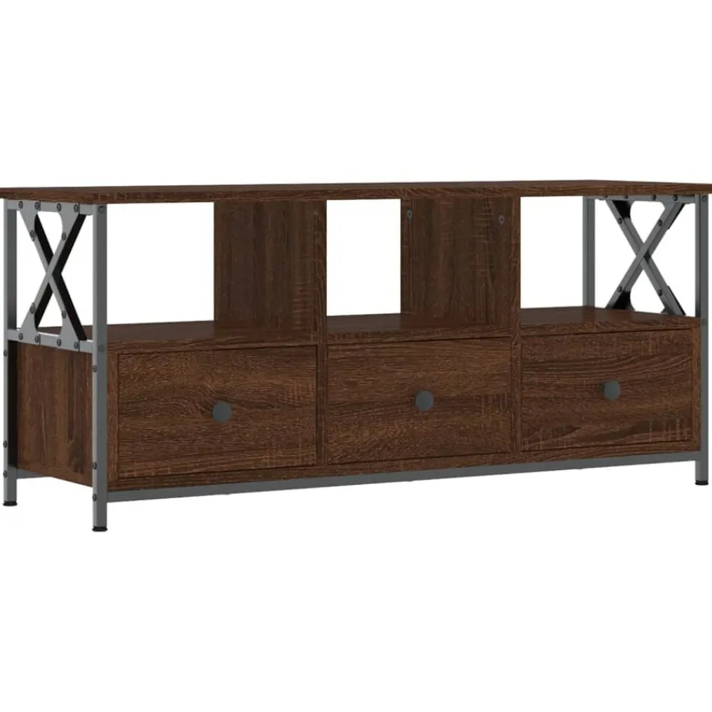 vidaXL Mueble TV hierro madera contrachapada roble marrón 102x33x45 cm Marrón roble New