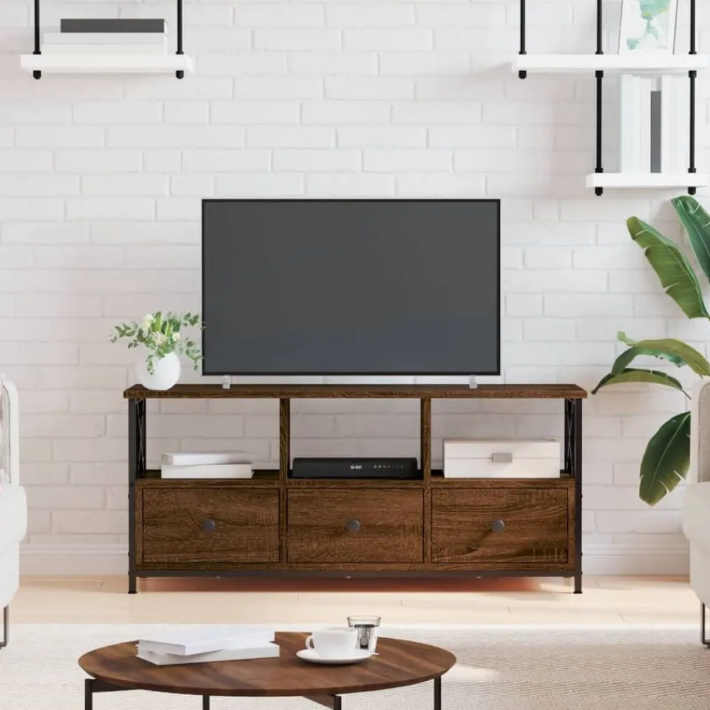 vidaXL Mueble TV hierro madera contrachapada roble marrón 102x33x45 cm Marrón roble New
