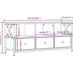 vidaXL Mueble TV hierro madera contrachapada roble marrón 102x33x45 cm Marrón roble New