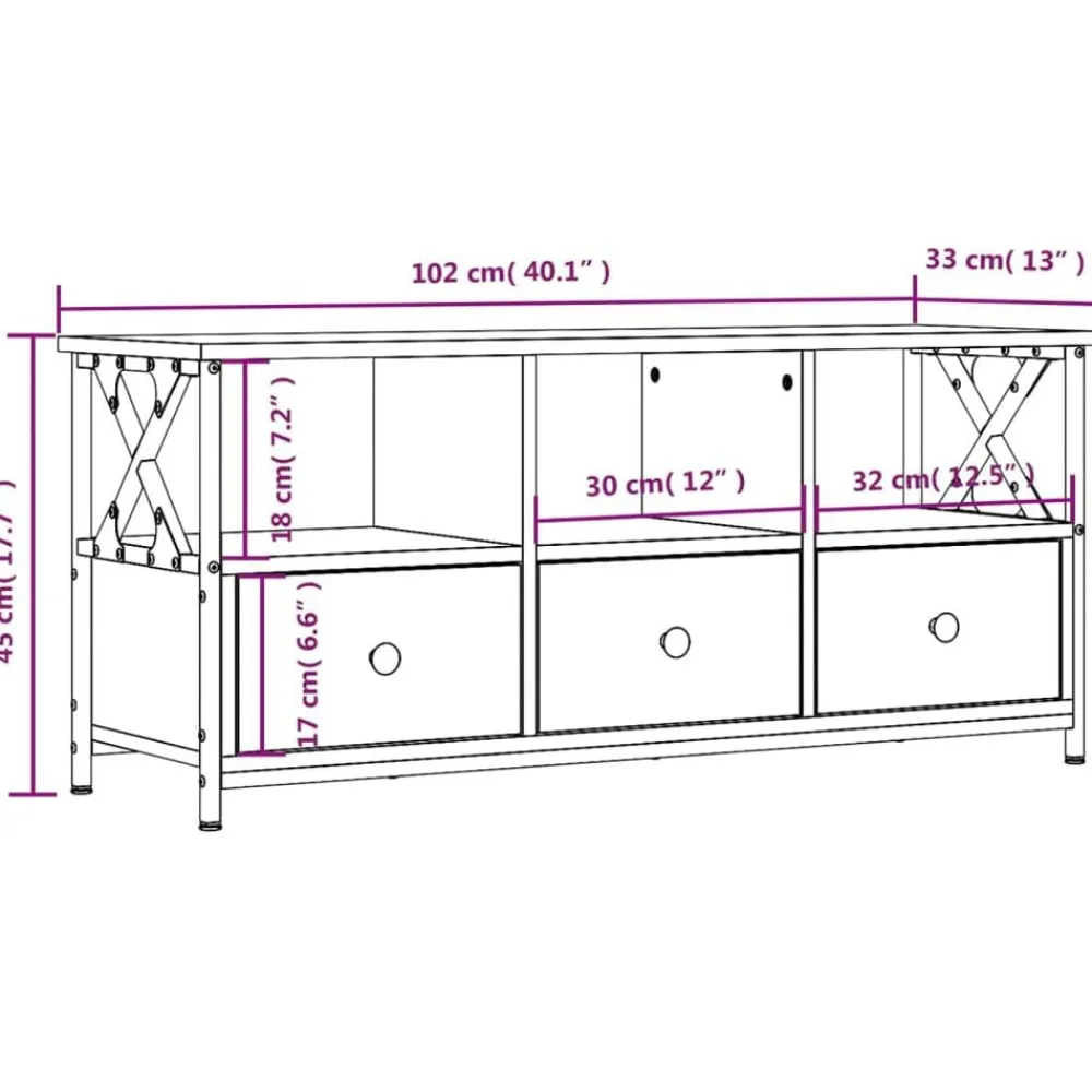vidaXL Mueble TV hierro madera contrachapada roble marrón 102x33x45 cm Marrón roble New