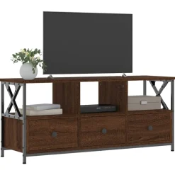 vidaXL Mueble TV hierro madera contrachapada roble marrón 102x33x45 cm Marrón roble New