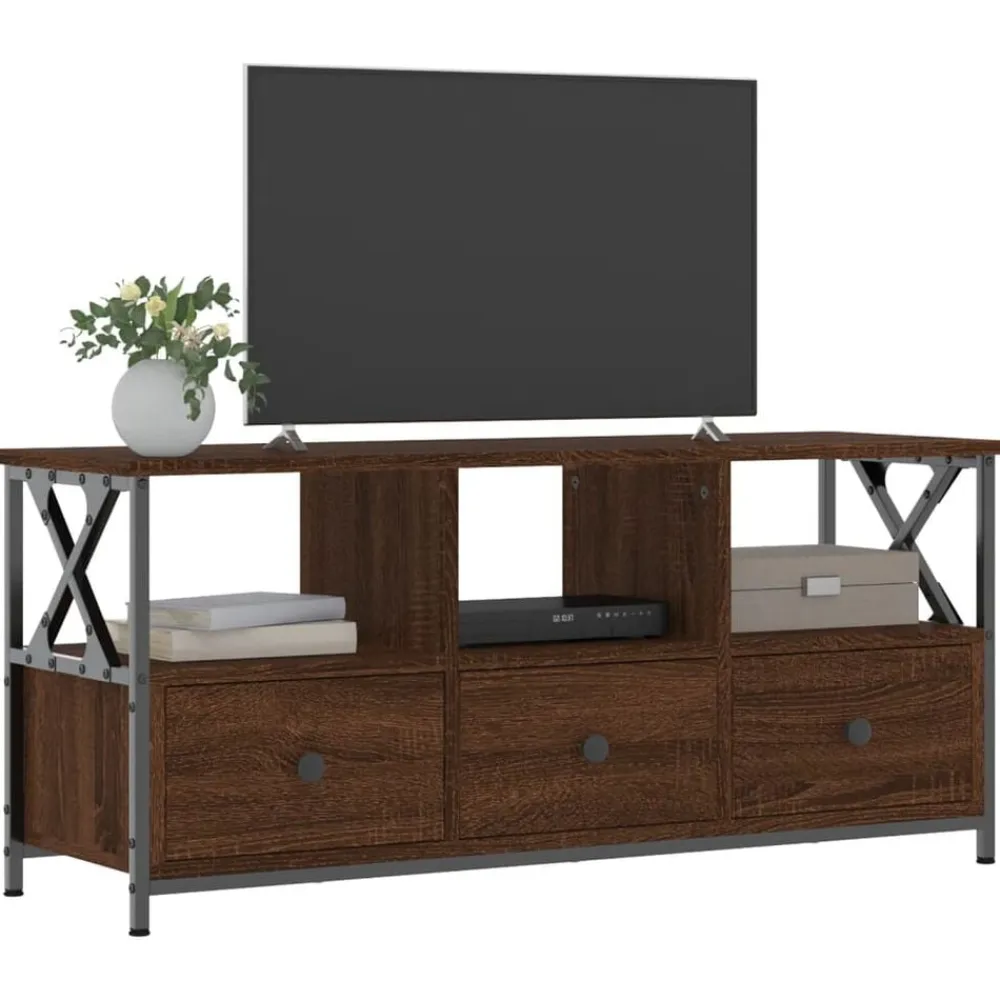 vidaXL Mueble TV hierro madera contrachapada roble marrón 102x33x45 cm Marrón roble New