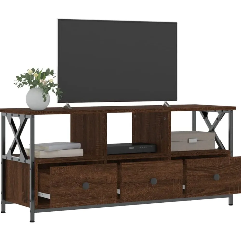 vidaXL Mueble TV hierro madera contrachapada roble marrón 102x33x45 cm Marrón roble New