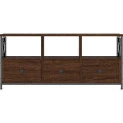 vidaXL Mueble TV hierro madera contrachapada roble marrón 102x33x45 cm Marrón roble New