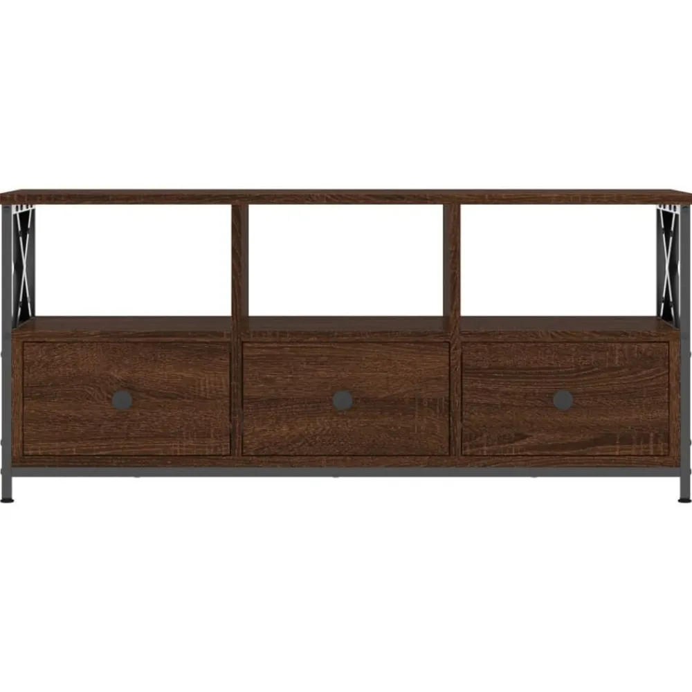 vidaXL Mueble TV hierro madera contrachapada roble marrón 102x33x45 cm Marrón roble New