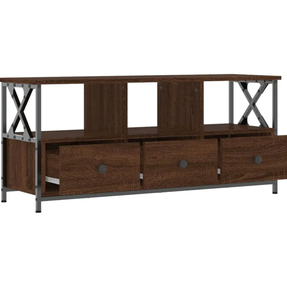 vidaXL Mueble TV hierro madera contrachapada roble marrón 102x33x45 cm Marrón roble New