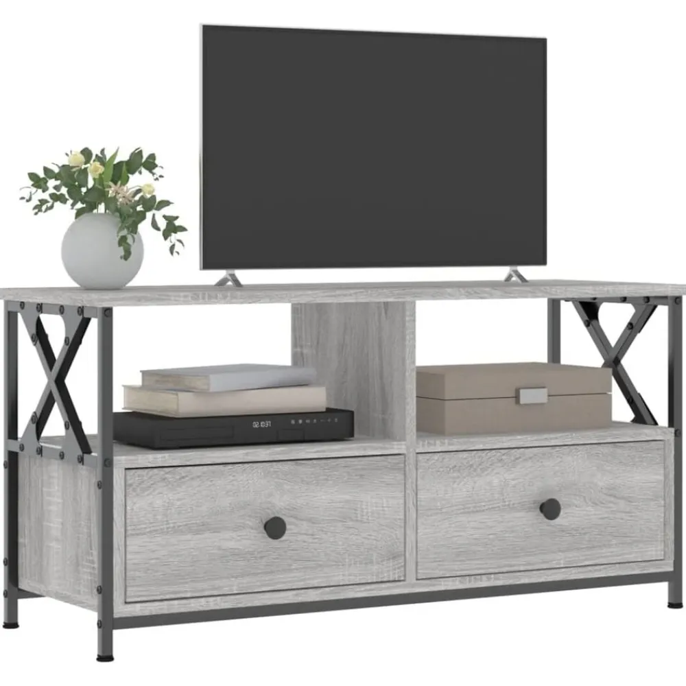 vidaXL Muebles Tv-Mueble TV hierro y madera contrachapada 90x33x45 cm