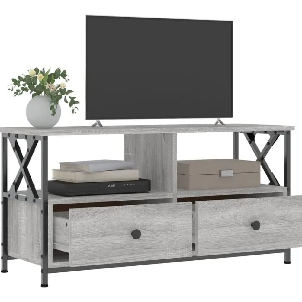 vidaXL Muebles Tv-Mueble TV hierro y madera contrachapada 90x33x45 cm