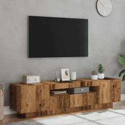 vidaXL Mueble TV luces LED madera ingeniería envejecida 160x35x40 cm Madera antigua Hot