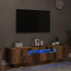 vidaXL Mueble TV luces LED madera ingeniería envejecida 160x35x40 cm Madera antigua Hot
