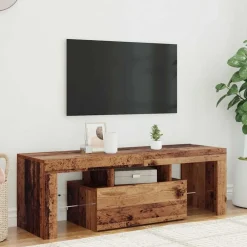 vidaXL Mueble TV luces LED madera ingeniería envejecida 120x36,5x40 cm Madera antigua Sale