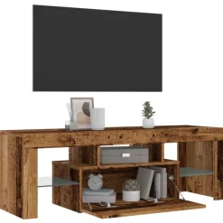 vidaXL Mueble TV luces LED madera ingeniería envejecida 120x36,5x40 cm Madera antigua Sale