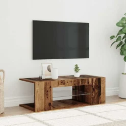vidaXL Muebles Tv-Mueble TV luces LED madera ingeniería envejecida 90x39x30 cm