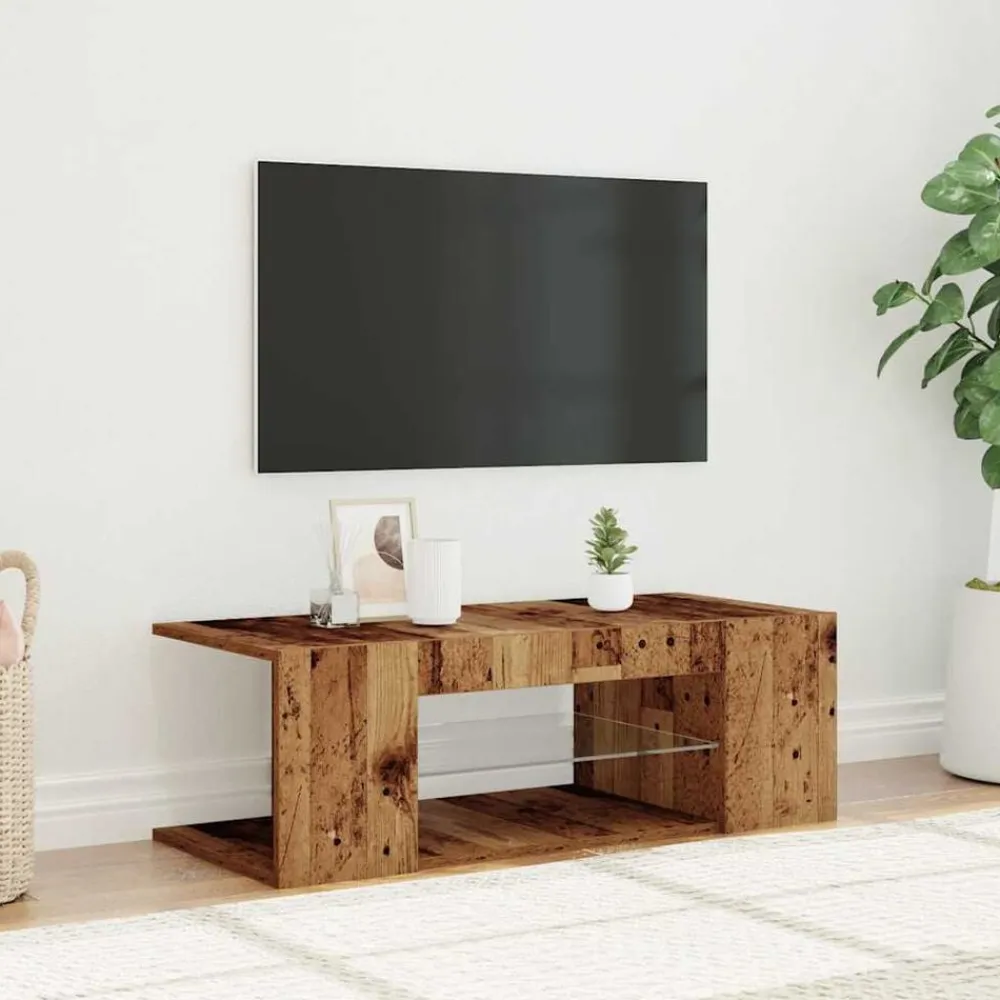 vidaXL Muebles Tv-Mueble TV luces LED madera ingeniería envejecida 90x39x30 cm