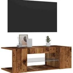 vidaXL Muebles Tv-Mueble TV luces LED madera ingeniería envejecida 90x39x30 cm
