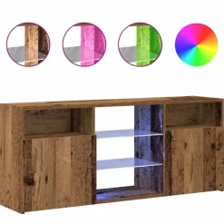 vidaXL Mueble TV luces LED madera ingeniería envejecida 120x30x50 cm Madera antigua Discount