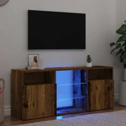 vidaXL Mueble TV luces LED madera ingeniería envejecida 120x30x50 cm Madera antigua Discount