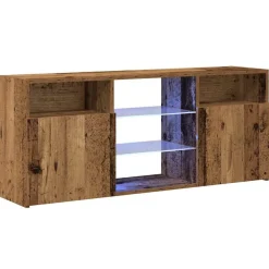 vidaXL Mueble TV luces LED madera ingeniería envejecida 120x30x50 cm Madera antigua Discount